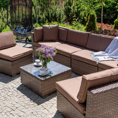 Плетеный модульный диван YR822BB-Brown/Brown Afina