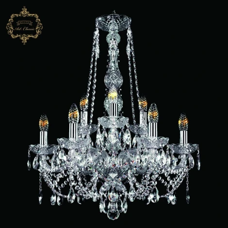 Подвесная люстра с хрустальными подвесками Art Classic 11.21 11.21.6+3.200.h-68.Cr.Sp (220V, на цепи, подсвечник, свеча)