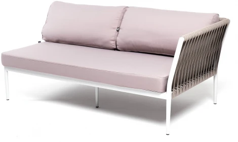 "Касабланка" левый модуль плетеный из роупа, каркас алюминий светло-серый (RAL7035) муар, роуп серо-коричневый 23мм, ткань бежевая 15052 4SIS арт.УТ-00010336