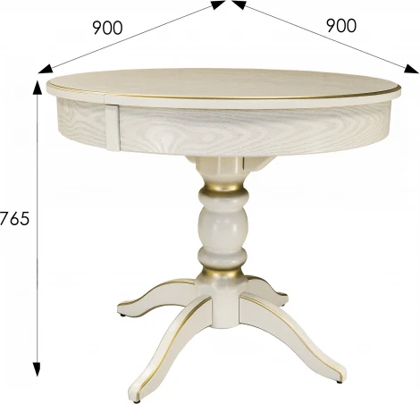Стол обеденный Фидея 4 раздвижной слоновая кость/золото 90/130*90 Mebelik арт.008271