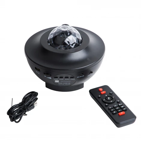 Светодиодный светильник-проектор с Bluetooth. проекция "Звездное небо", встроенный MP3 проигрыватель, 2 колонки, USB разъем. Пульт ДУ (в/к) Volpe ULI-Q333 6W/RGBW BLACK