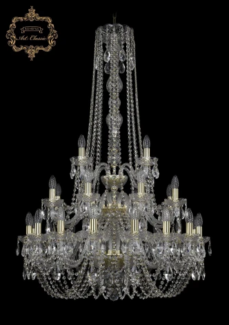 Подвесная большая люстра Art Classic 11.11 11.11.16+8+4.300.3d.h-128.Gd.Sp (220V, хрусталь, на цепи, подсвечник, свеча)
