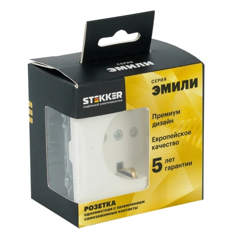 Розетка с заземлением и шторками (белый фарфор, soft touch) Stekker Эмили 50235
