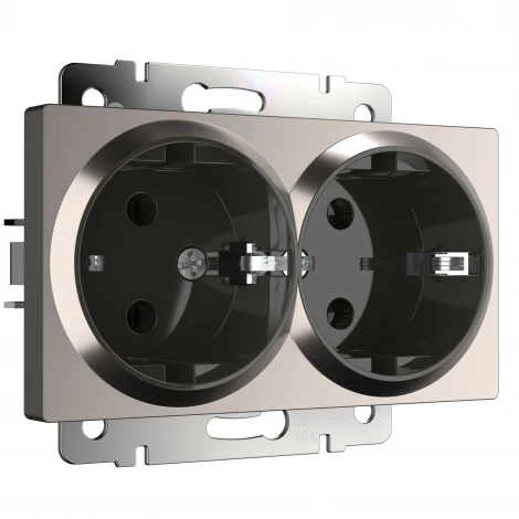 Розетка двойная с заземлением (глянцевый никель) W1172002 (a051095)