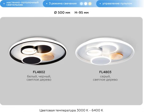 Настенно-потолочный светодиодный светильник с пультом Ambrella Comfort FL4802 (регулировка яркости, 220V, круглые, кольцо)