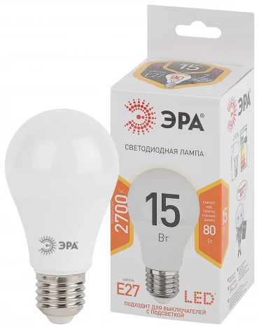 Лампочка светодиодная E27 15W ЭРА LED A60-15W-827-E27