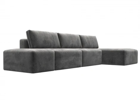 Диван угловой модульный с пуфом Лига-060 НПБ Лонг угол универсальный (ЛДСП,Брус,Фанера/Пластик/Велюр/Серый) Лига Диванов 129515