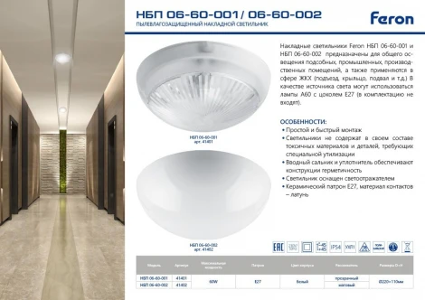 Настенный светильник уличный Feron 41401 (220V, круглые, IP54)