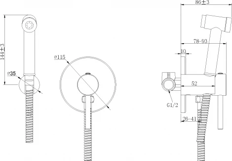Гигиенический душ Bronze de Luxe Scandi 9030B со смесителем