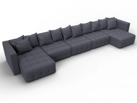 Диван П-образный Лига-052 НПБ МегаЛонг (ЛДСП,Брус,Фанера/Пластик/Экокожа/Серый) Лига Диванов 129925