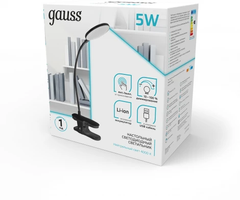 Настольная лампа Gauss GT2052 5W 330lm 4000K 5V Li-ion 1200mA черный диммируемый LED