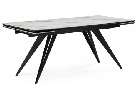 Кухонный стол Notta Дарвин 160(220)х89 белый с прожилками gilt white / черный