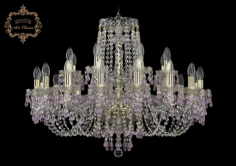 Подвесная большая люстра Art Classic 11.24 11.24.16+8.300.Gd.V7010 (220V, хрусталь, на цепи, подсвечник, свеча)