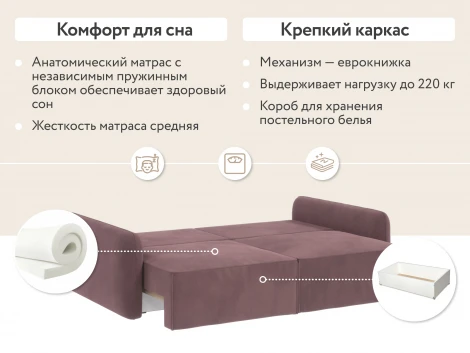 Диван прямой розовый D1 Портленд AAA4153010