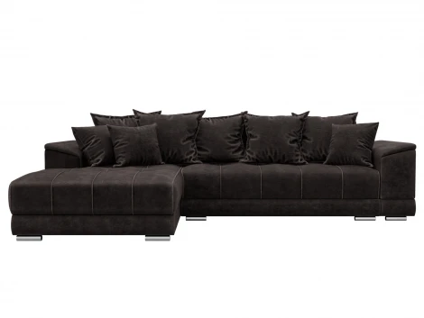Диван угловой НордСтар левый угол (ДСП,Брус/Пластик/Велюр/Коричневый) Лига Диванов 127938L