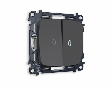 Комплект механизма Ambrella Volt 2-клавишного выключателя с подсветкой 5600K OMEGA MO904015 Графит мягкое касание QUANT