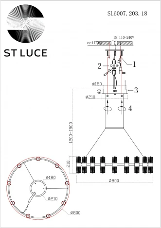 Подвесная люстра Gemina SL6007.203.18 Латунь/Прозрачный LED 18*2,5W 4000K