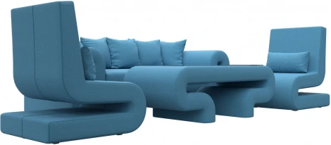 Набор Волна-2 (стол, диван, 2 кресла) (Голубой/Рогожка) Лига Диванов арт.125782