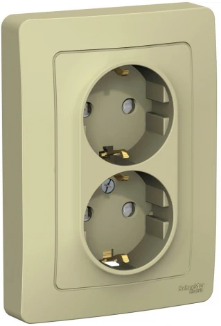 Розетка встраиваемая двойная с заземлением и шторками (бежевый) Systeme Electric Blanca BLNRS001127