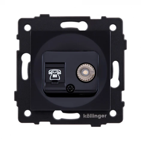 Розетка двойная TV (мама) + телефонная розетка RJ11, черный Kollinger REA-013BK для Aspekt, Eleganz, Reflex