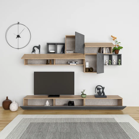 Тумба под ТВ TROMEN TV UNIT LEVE (ЛДСП,Пластик,ЛДСП/Черный,Дуб) арт.LEV00555