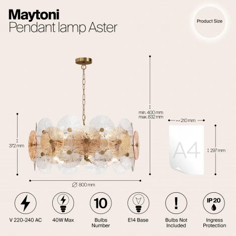Подвесная люстра Maytoni Aster MOD007PL-10G (220V, на цепи, круглые)