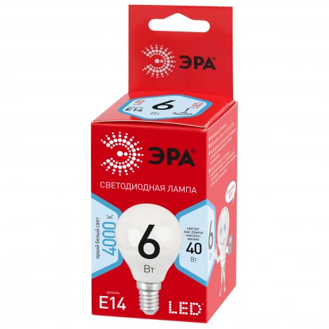Лампочка светодиодная E14 6W ЭРА LED P45-6W-840-E14 R