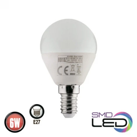 Лампа светодиодная Horoz, шар, E27, 6W, 220V, нейтральный (4200K)