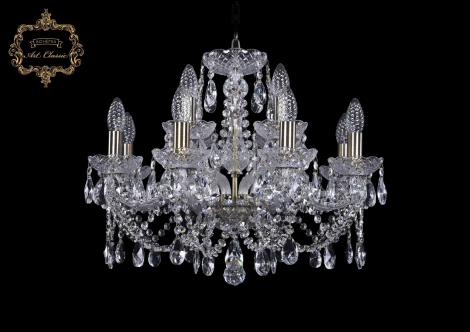 Подвесная люстра Art Classic 11.21 11.21.8+4.200.Br.Sp (220V, хрусталь, на цепи, подсвечник, свеча)
