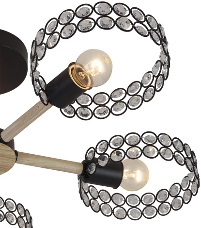 Потолочная люстра на штанге Escada Banjo 679/5P Black 5х60Вт Е27, металл/хрусталь, черный/дерево (220V, круглые)