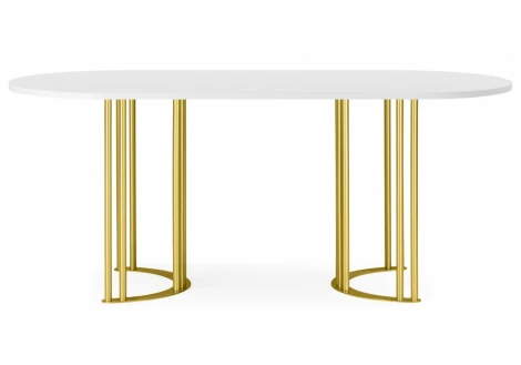 Кухонный стол Notta Хьюго О 200 х 90 белая шагрень пленка / золотые ноги