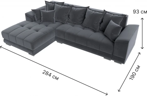 Диван угловой НордСтар левый угол (Серый/Велюр) Лига Диванов арт.121110L