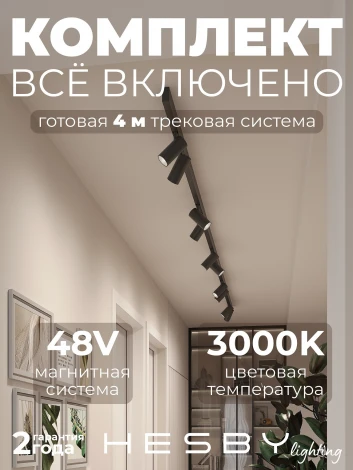 Трековая система в сборе магнитная накладная 48V 120W Hesby Lighting ElDeko HSBL_kompl_E003_NI4B3K