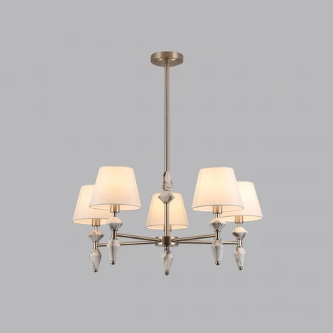 Потолочная люстра на штанге 8274/5 никель/белый/серый, металл/керамика/ткань Е14 5*40W 220V