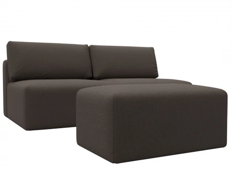 Диван прямой модульный с пуфом Лига-060 НПБ (ЛДСП,Брус,Фанера/Пластик/Рогожка/Коричневый) Лига Диванов 129675
