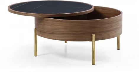 Стол журнальный ESF CT6057CS (D80) черная керамика/орех/золото/Дерево,Керамика,Нержавеющая сталь