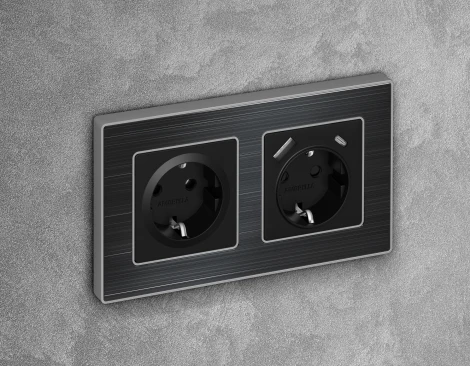 Лицевая панель Ambrella Volt ALFA (Черный матовый) для электрической розетки с заземлением QUANT AP8060