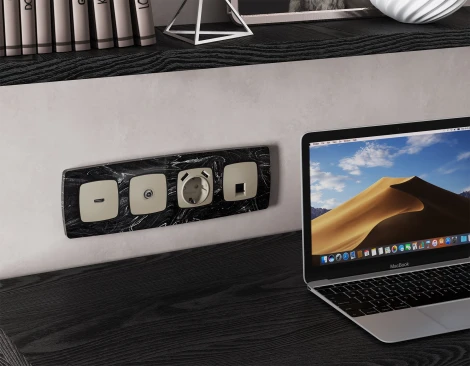 Комплект механизма Ethernet RJ-45 розетки экранированной с автоматической защитной шторкой встраиваемый (серо-бежевый матовый) Ambrella Volt QUANT MO372005