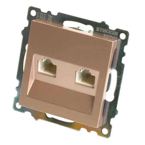 Розетка Ethernet RJ-45 двойная (шампань) Stekker Катрин 50004