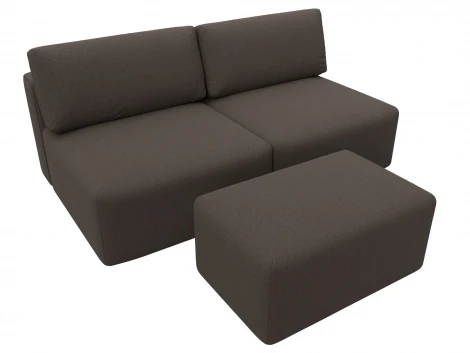 Диван прямой модульный с пуфом Лига-060 НПБ (ЛДСП,Брус,Фанера/Пластик/Рогожка/Коричневый) Лига Диванов 129675