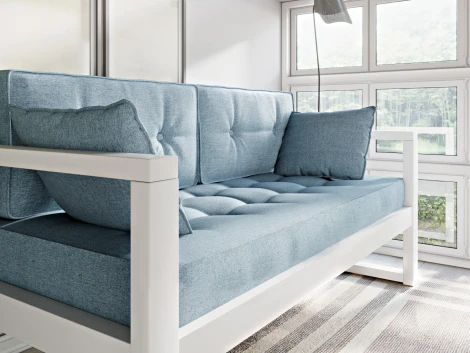 Диван Arsko Астер Мини белая эмаль голубая рогожка