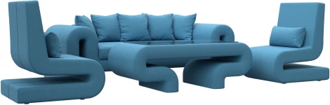 Набор Волна-2 (стол, диван, 2 кресла) (Голубой/Рогожка) Лига Диванов арт.125782