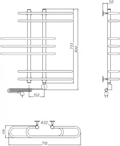Полотенцесушитель электрический Тругор Грация эл ТЭН ЛЦ7 80x60