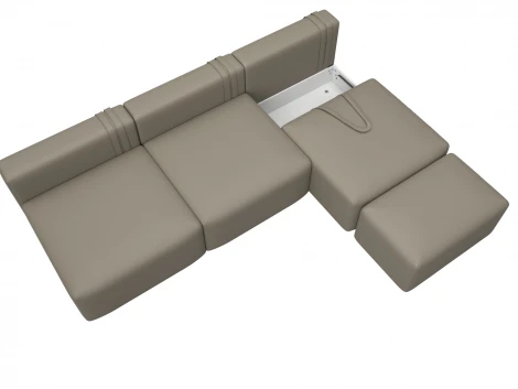 Диван прямой модульный с пуфом Лига-060 НПБ Лонг (ЛДСП,Брус,Фанера/Пластик/Экокожа/Бежевый) Лига Диванов 130056