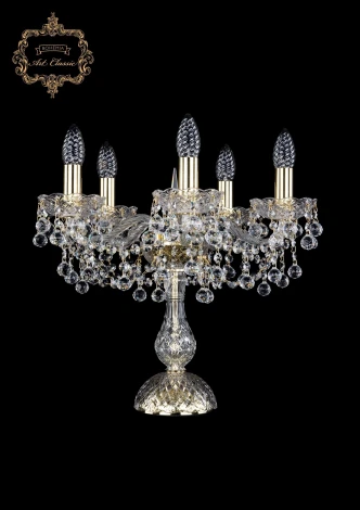 Интерьерная настольная лампа Art Classic 12.26 12.26.5.141-37.Gd.B (220V, хрусталь, подвески, подсвечник, свеча)