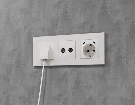 Комплект механизма электрической розетки с заземлением с 2хUSB Type-C встраиваемый (белый матовый) Ambrella Volt QUANT MA130510