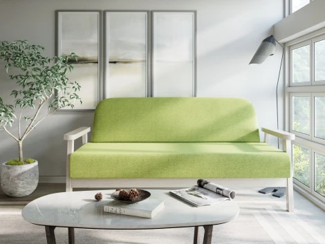 Диван Arsko прямой Флори М беленый дуб рогожка зеленая