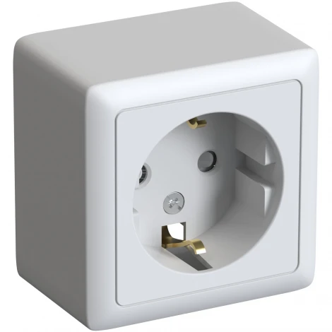Розетка накладная с заземлением и шторками (белый) Systeme Electric RA16-138-B