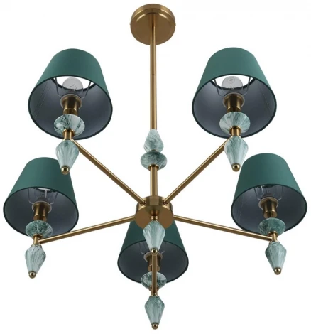 Потолочная люстра на штанге Lumion Vermont 8275/5 латунь/зеленый, металл/керамика/ткань Е14 5*40W 220V