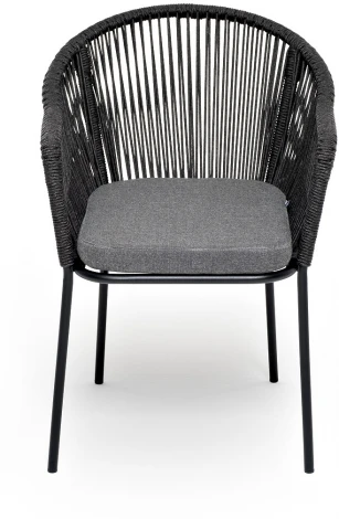 "Лион" стул плетеный из роупа, каркас из стали темно-серый (RAL7024) муар, роуп темно-серый круглый, ткань темно-серая 027 4SIS арт.УТ-00006826